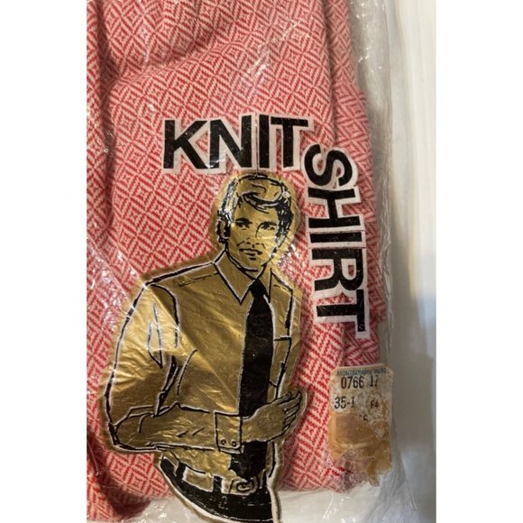 Vintage Men's Long Sleeve Knit Shirt Montgomery Wards 16 1/2 - 34  Red No Iron - Picture 5 of 6